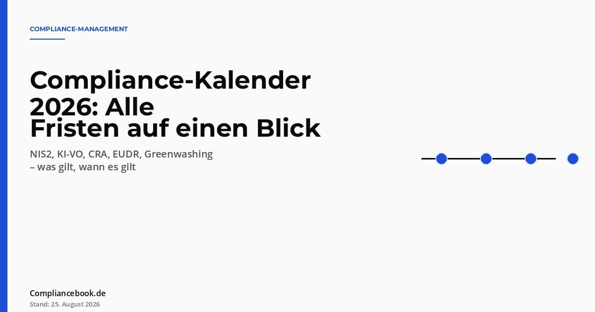 Editorial Hero: Compliance-Kalender 2026 – Zeitstrahl mit Punkten für die wichtigsten EU-Compliance-Fristen des Jahres