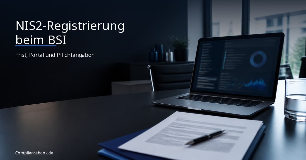 NIS2-Registrierung beim BSI: Laptop und Unterlagen in einem Besprechungsraum als Symbolbild für Cybersicherheits-Compliance