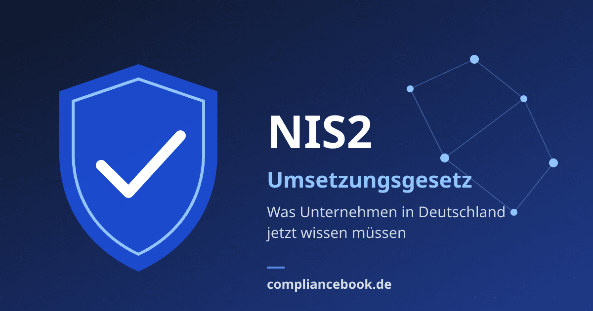 Schild mit Häkchen vor dunkelblauem Netzwerk – Symbolbild für Cybersicherheit nach dem NIS2-Umsetzungsgesetz